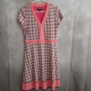 Women's Liz Claiborne Pink Geometric Short Sleeve‎ A Line Dress Medium
